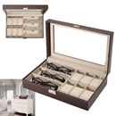 Multi-grid Wood Leather Glasses Box Glass Storage Watch Display Case