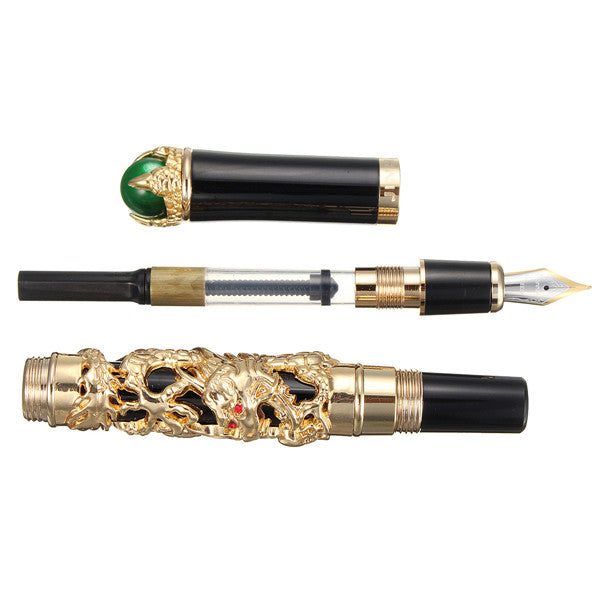 JINHAO Golden Dragon Heavy Fountain Pen Clip Medium Nib 18KGP Business Men Gifts