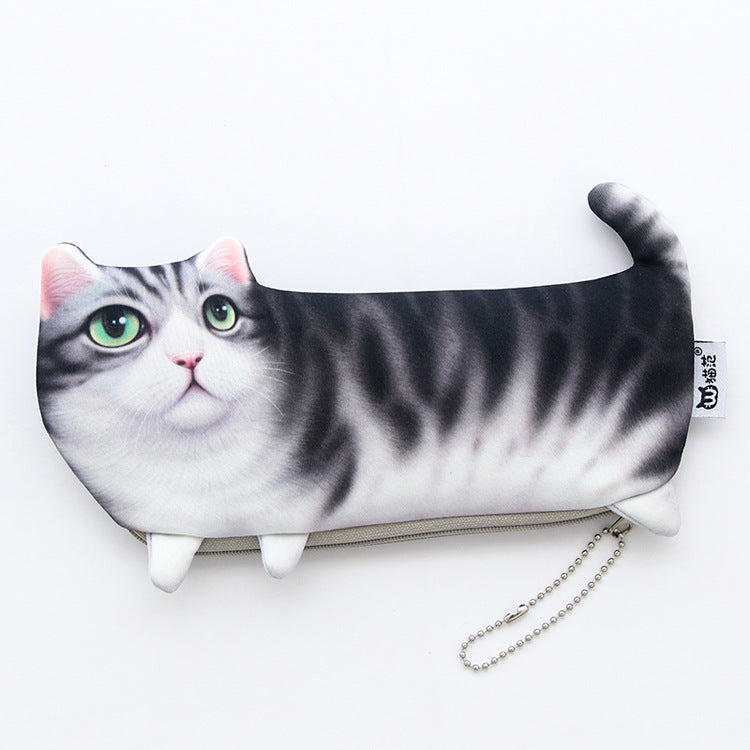 WAM PC-08 Simulation Cat Pencil Case School Stationery Pen Bag Multifunctional Cosmetic Bag