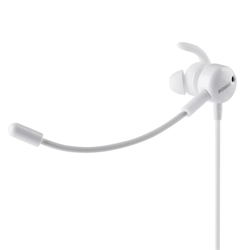 SOMiC G628 Portable 3.5mm + USB Wired In-ear Earphone Gaming White Earphone with Dual Microphones for Mobile Phone