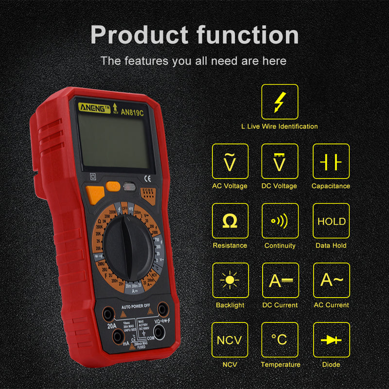 ANENG AN819C Digital Multimeter LCD AC/DC Ammeter Resistance Capacitance Tester