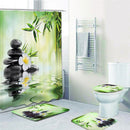 Bamboo Printing Waterproof Bathroom Shower Curtain Toilet Cover Mat Non-slip Carpet