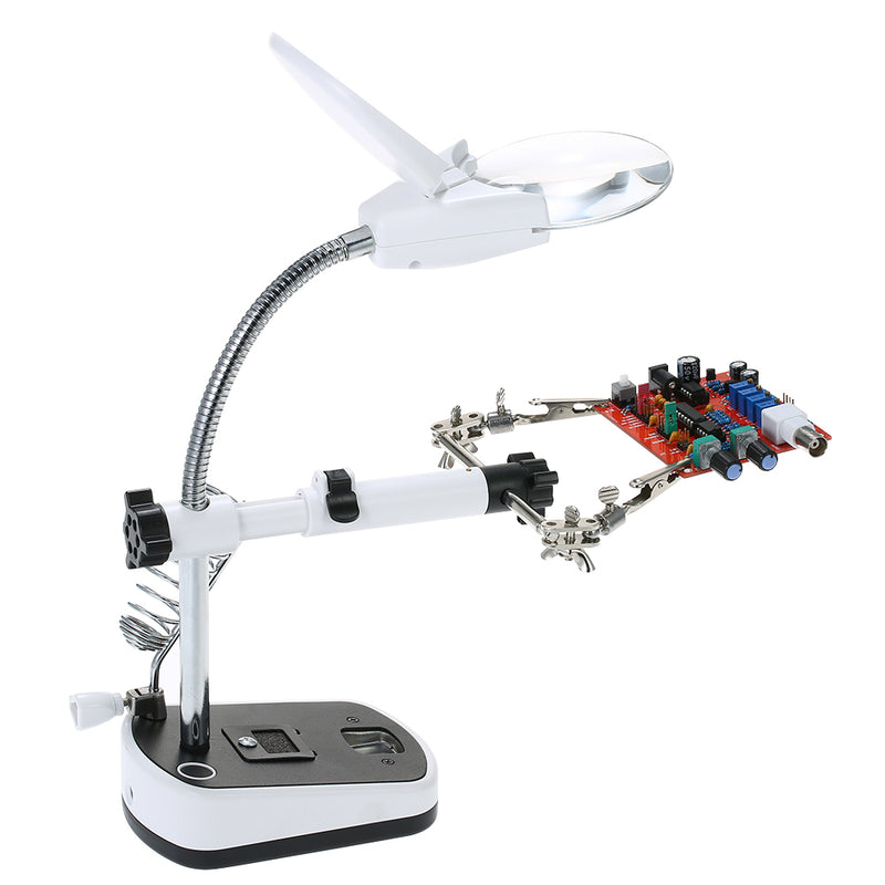90mm Diameter Magnifier With LED Light Magnifier Soldering Helping Hand  Alligator Clip Stand