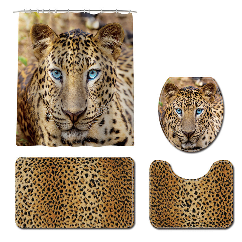 Honana 4PCS Bathroom Waterproof Shower Curtain Animal Leopard PatternToilet Seat Cover Pedestal Rug Bath Mat Bathroom Decor