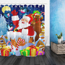 180X180 Santa Claus Christmas Gifts Shower Curtain with Hooks Waterproof Bathroom Carpet Set