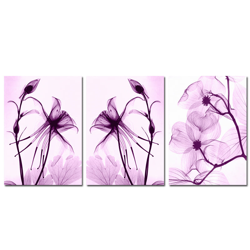 Miico Hand Painted Three Combination Decorative Paintings Botanic Purple Flowers Wall Art For Home Decoration