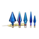 Drillpro 6Pcs HSS Nano Blue Coated Step Drill Bit With Center Punch Set Hole Cutter Drilling Tool