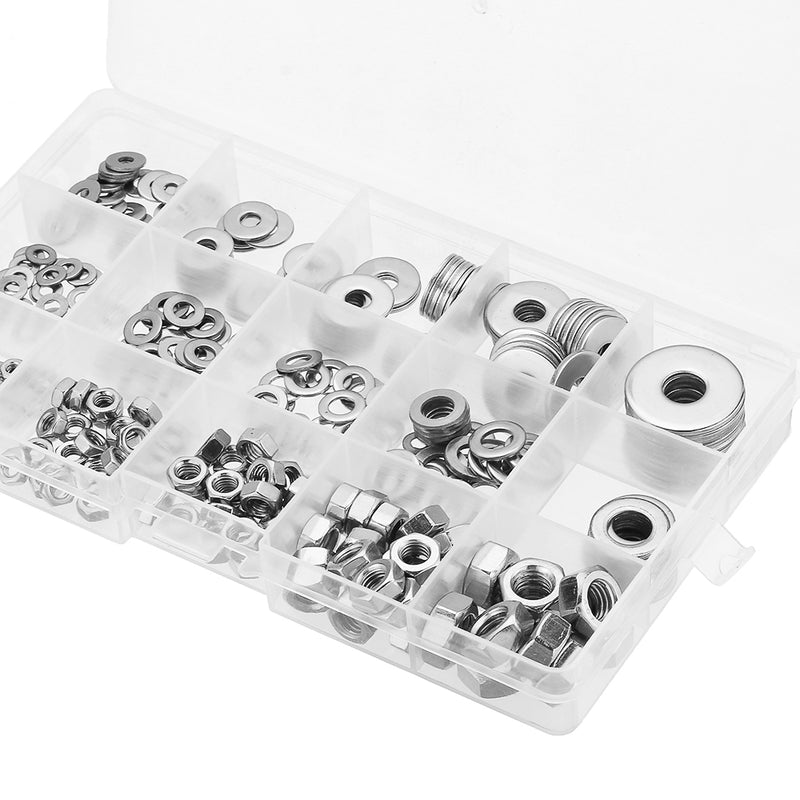 Suleve MXSW6 270Pcs Stainless Steel Flat Washer Fender Washer Hex Nut M3/M4/M5/M6/M8 Assortment Kit