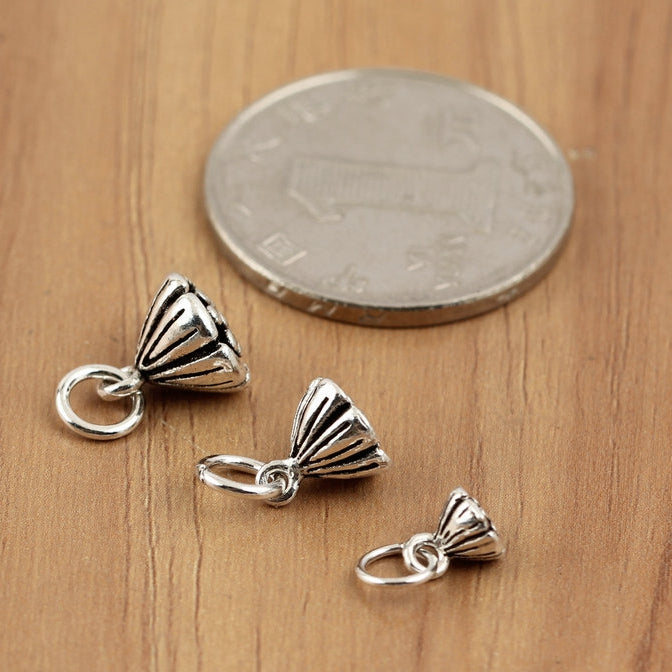S925 5pcs Sterling Silver Lotus Beads Charm DIY Jewelry Settings Accessories