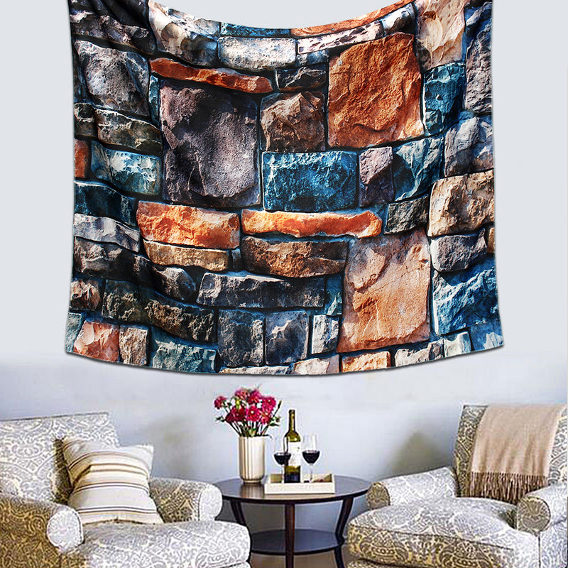 3D Stone Brick Decorative Tapestry Art Wall Hanging Living Room Decor Bedspread