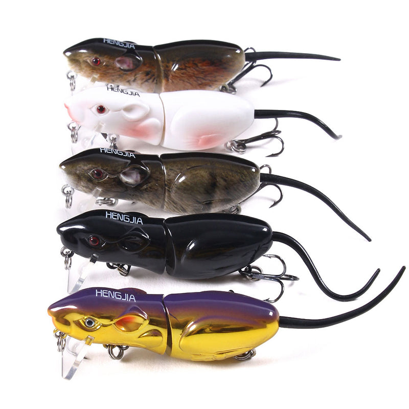 HENGJIA J103 5PSC Mouse Fishing Lure Set Rotating Tail Popper Topwater Swim Crankbait Artificial Hard Bait