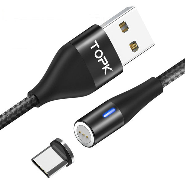 TOPK 3A Type C Micro USB LED Indicator Fast Charging Magnetic Data Cable For Huawei P30 Pro Mate 30 Xiaomi Mi9 Redmi 7A Redmi 6Pro OUKITEL Y4800