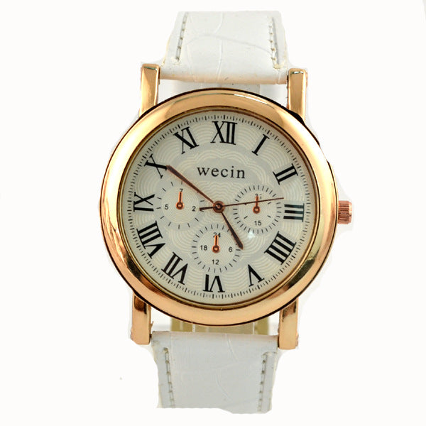 Wecin 9003 PU Leather Roman Number Band Analog Quartz Couples Watch