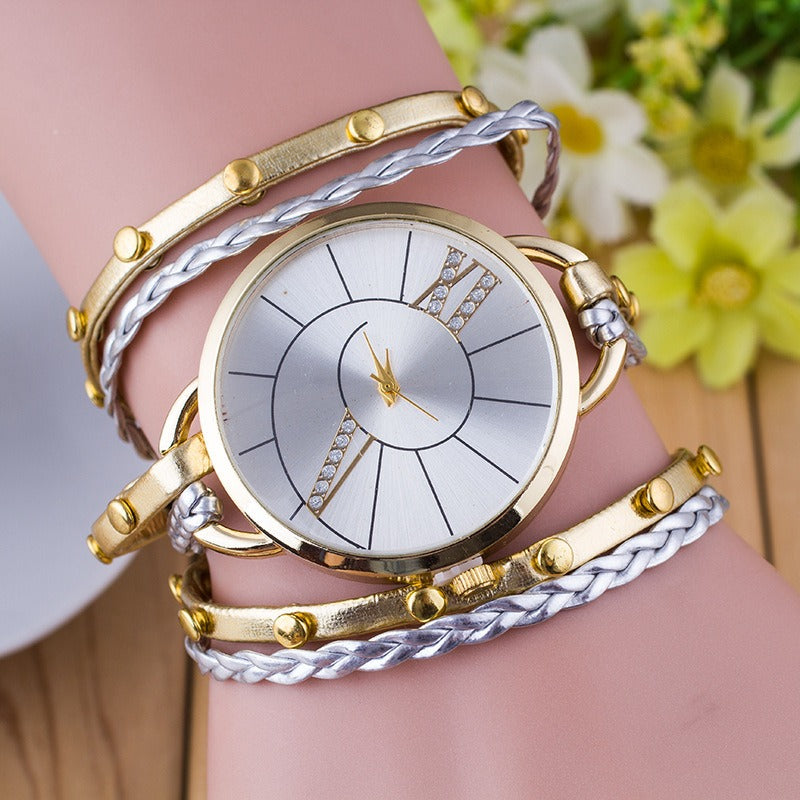 Simple Dial Leather Strap Crystal Algarismos Romanos Quartz Watch Women Bracelet Watch