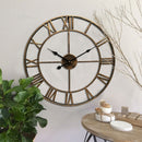 Loskii Creative Wall Clock Living Room Round Hollow Out Cafe Bar Wrought Metal Vintage Wall Clock