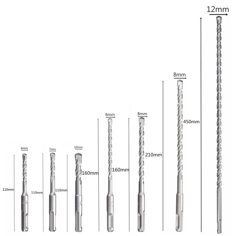 7pcs 6-12mm SDS Plus Shank Electric Hammer Drill Bit Set Carbide Tip Masonry Concrete Brick Drill Bit