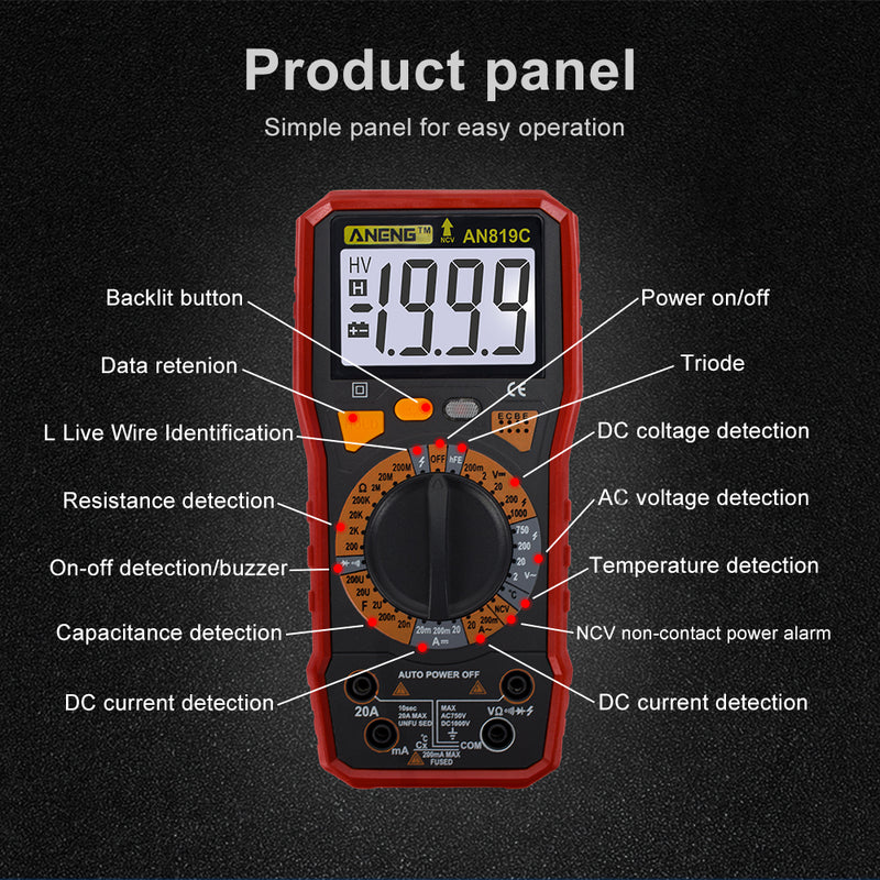 ANENG AN819C Digital Multimeter LCD AC/DC Ammeter Resistance Capacitance Tester