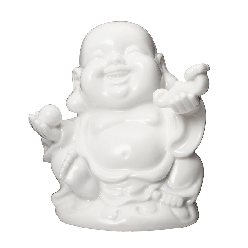 Peace Sign Laughing Hotai Statue Happy Sitting Hotai White Gloss Home Decorations