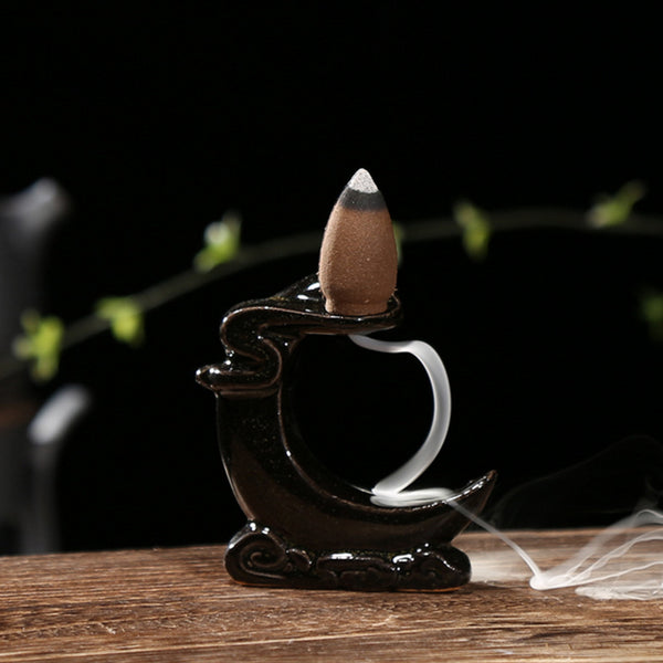 Ceramic Backflow Incense Cone Burner Incense Stick Holder Stream Cloud Moon Lotus Pond Fragrant Censer Decor