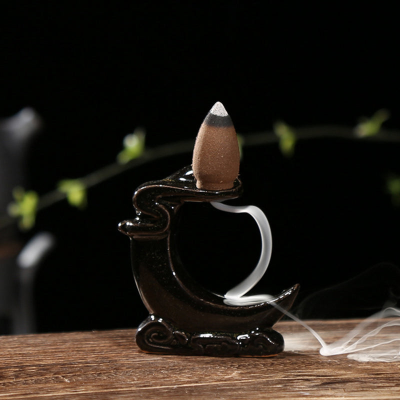Ceramic Backflow Incense Cone Burner Incense Stick Holder Stream Cloud Moon Lotus Pond Fragrant Censer Decor