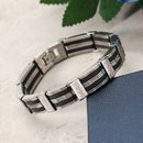 Punk Black Silicone Silver Stainless Steel Chain Wristband Bracelet for Men