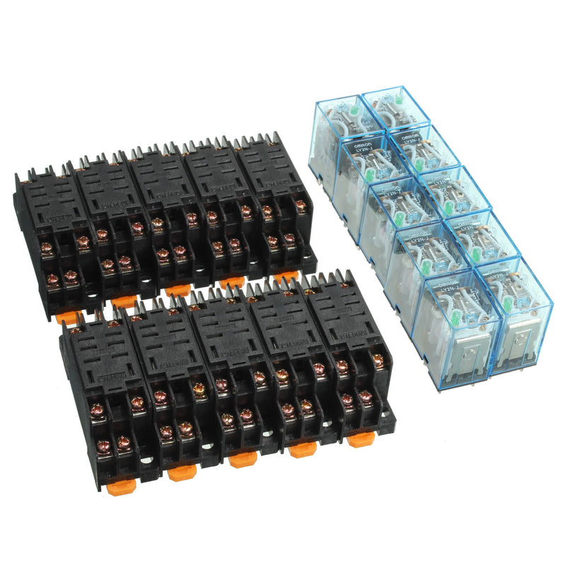 10 Set Coil Power Relay LY2NJ 12V DC DPDT 8 Pin HH62P JQX-13F With Socket Base