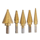 Drillpro 5Pcs Titanium Plating 1/8-1-3/8 Inch Step Drill Bit Set Hole Puncher for Metal Wood Steel