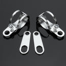 4pcs Chrome Motorcycle Front Rear Turn Signal Holder Fork Clamps Shock Bracket Cafe Racer