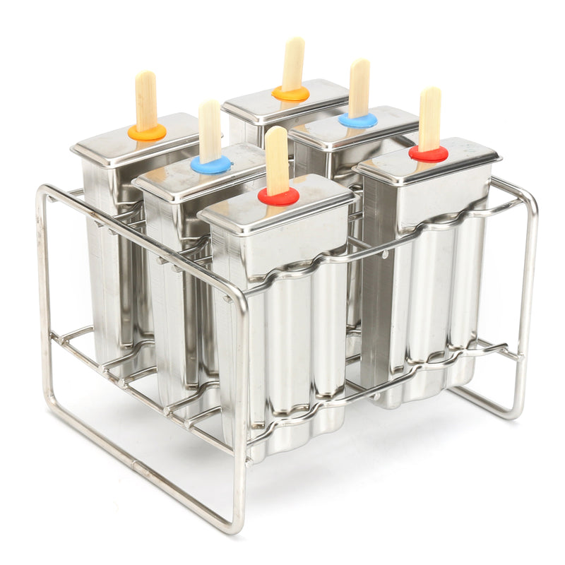 6 Cell Frozen Ice Cream Pop Mold Popsicle Maker Lolly Mould Tray Pan Kitchen DIY