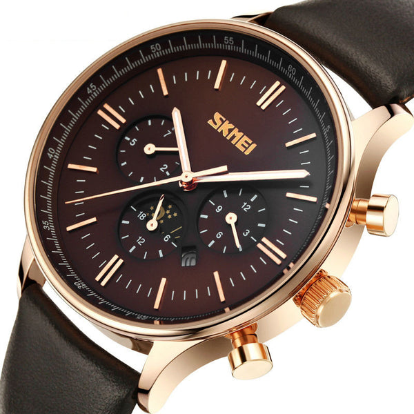 SKMEI 9117 Business Style Waterproof Men Wrist Watch Leather Strap Quartz Watches
