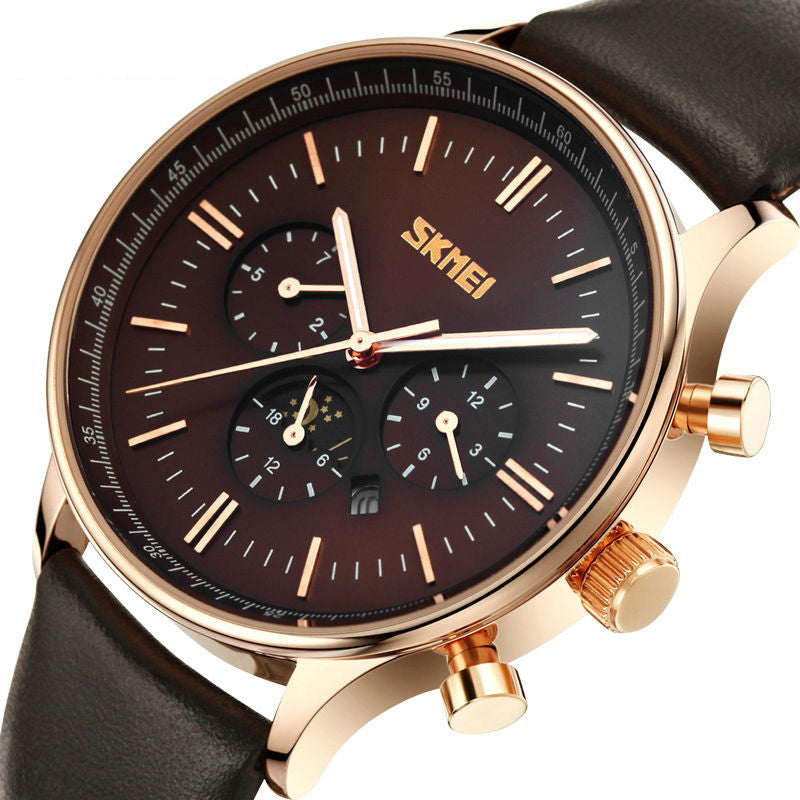 SKMEI 9117 Business Style Waterproof Men Wrist Watch Leather Strap Quartz Watches