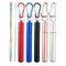 Telescopic Reusable Drinking Straw Portable 3 Fold Stainless Steel Metal with Cleaning Brush