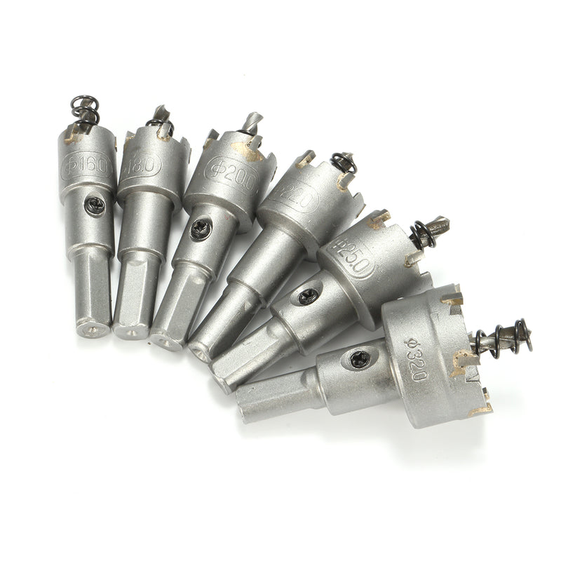 6pcs 16/18/20/22/25/32mm Steel Carbide Tipped Drill Bit Set 16-32mm Metal Hole Saw Alloy Cutter
