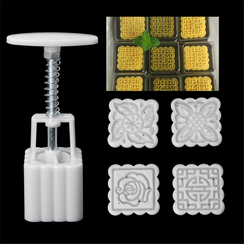 4 Stamps Moon Cake Square Mould 3D DIY Mooncake Mold Mid-autumn Festival Baking Accessories