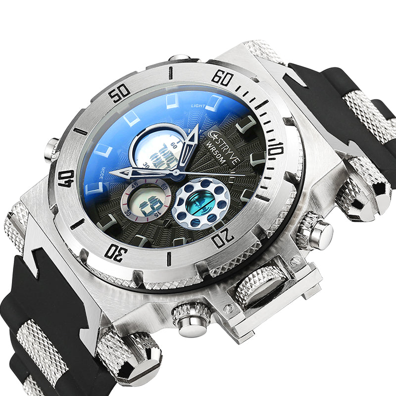 STRYVE S8015 5ATM SWISS Movement Chrono Date Week  Dual Display Digital Watch