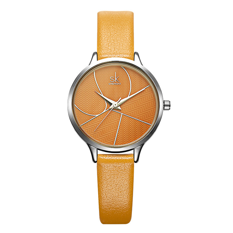 SHENGKE SK K0116 Fashion Simple Dial Conspicuous Leather Strap Women Quartz Watch