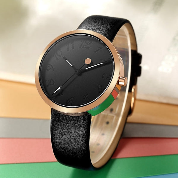 CRRJU 2124 Simple Design Women Wrist Watch Genuine Leather Strap Quartz Watches