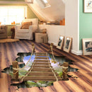 3D Wooden Bridge Living Room Bedroom Animals Floor Home Background Wall Decor Creative Stickers