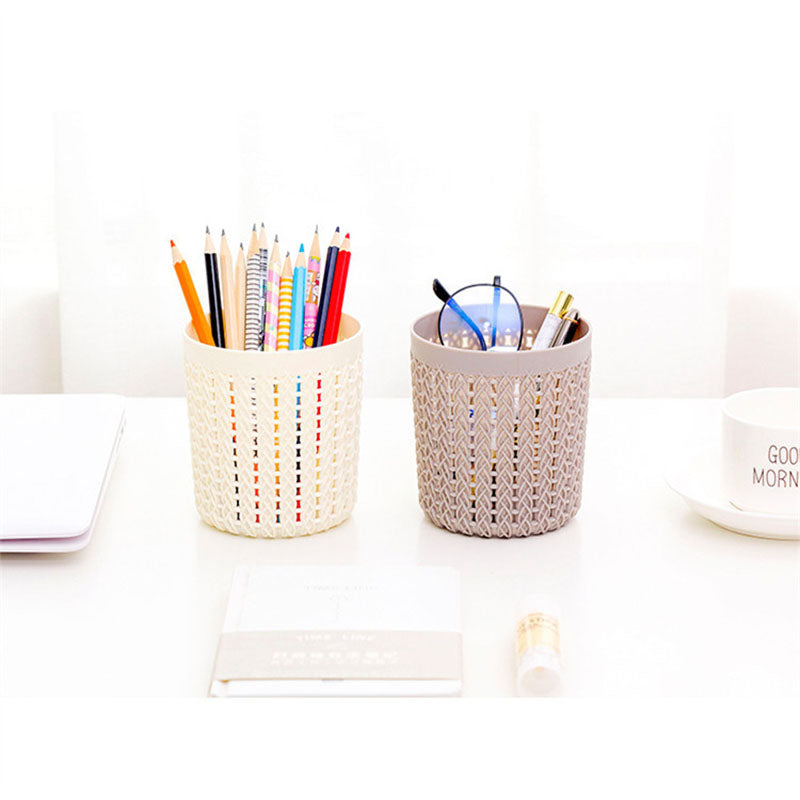 H678 Hollow Multi-Function Small Pen Holder Simple Desktop Storage Box Plastic Office Student Storage Tube