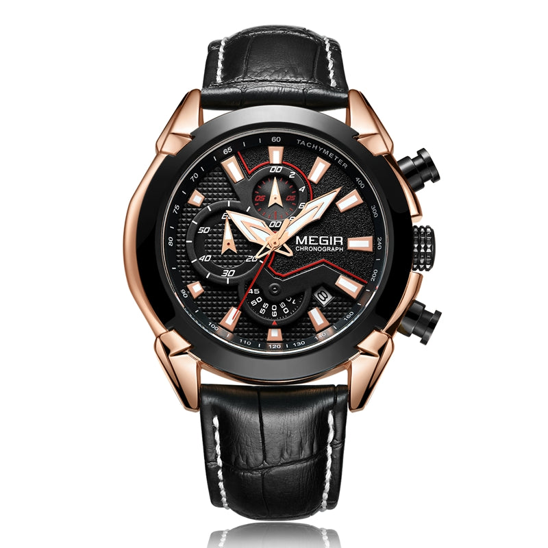 MEGIR 2065 Sport Watches Creative Chronograph Quartz Leather Strap Men Watch