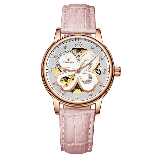 TEVISE T835A Women Automatic Mechanical Watch Fashionable Genuine Leather Band Watch