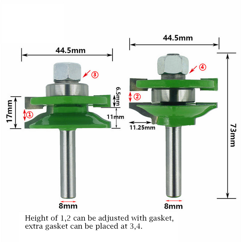 3pcs 8mm Shank Tenon Router Bit Cabinet Door Panel Milling Woodworking Cutter
