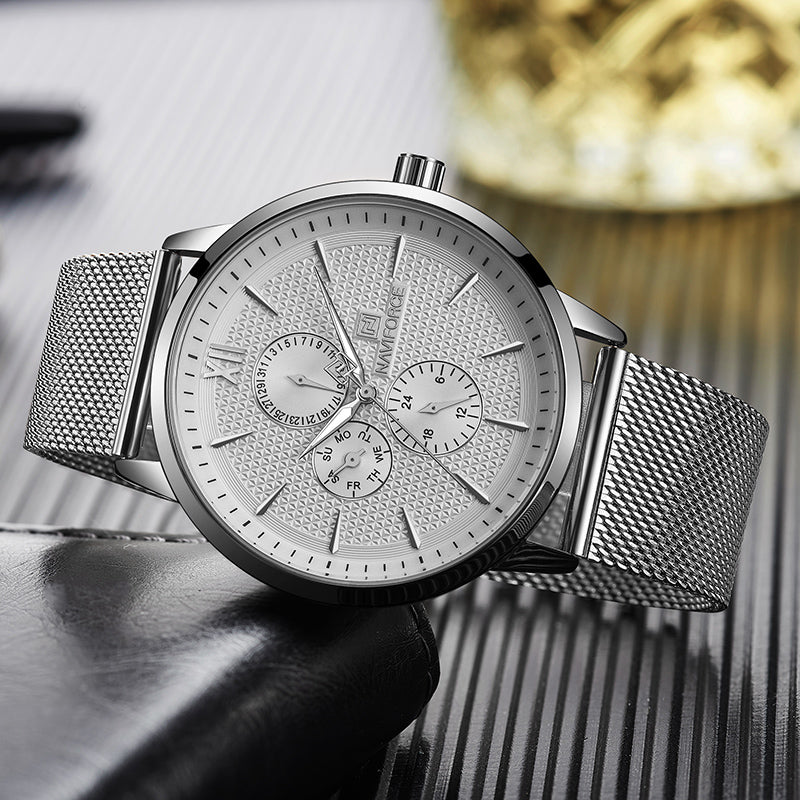 NAVIFORCE 3003 Waterproof Working Little Dials Men Watch Business Style Full Steel Quartz Watch