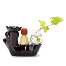 Ceramic Backflow Cone Holder Incense Burner Monk Smoke Buddhist Scents + Glass Pot