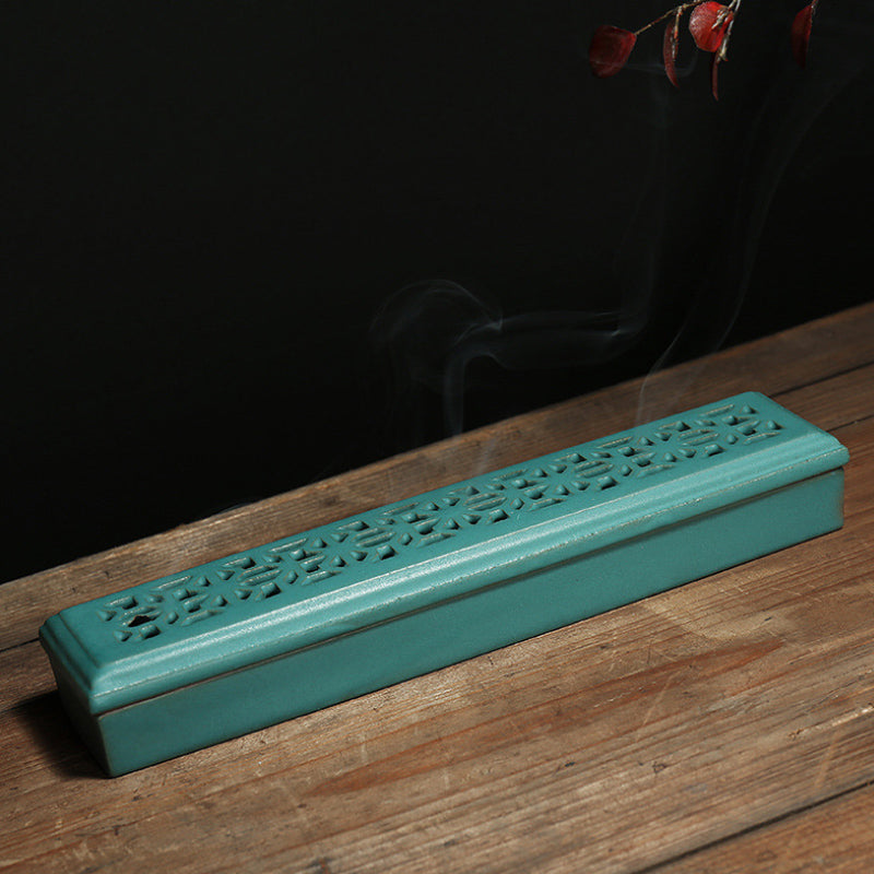 Ceramic Incense Stick Holder Burning Joss Incense Box Burner Ash Catcher Storage
