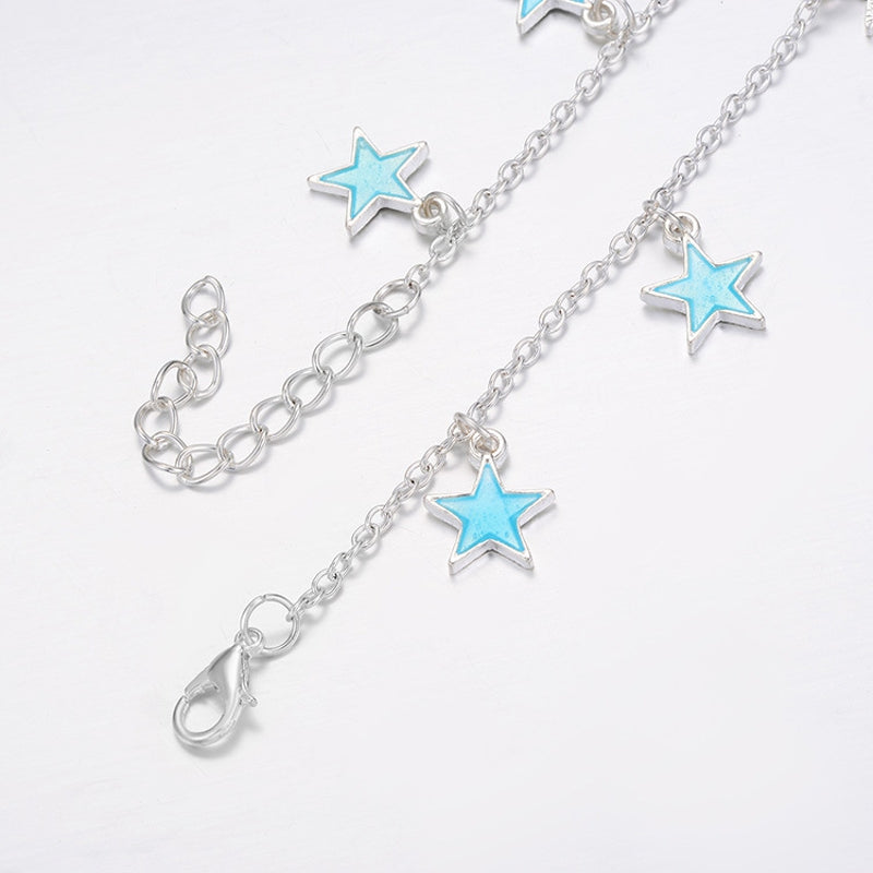 Trendy Luminous Blue Star Anklet Foot Chain Barefoot Sandal Beach Jewelry Bracelet Gift for Women