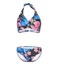 Women Sexy Swimsuit Triangular Tie Hanging Neck Flower Printing Bikini Set