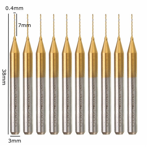 10Pcs 1/8 Inch Shank Tungsten Steel PCB Drill Bits 0.4mm Titanium Coated Carbide PCB Drill Bit Set