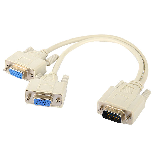 15 Pin VGA Male to 2-Port VGA Female Video Adapter Cable for Projectors Displayers