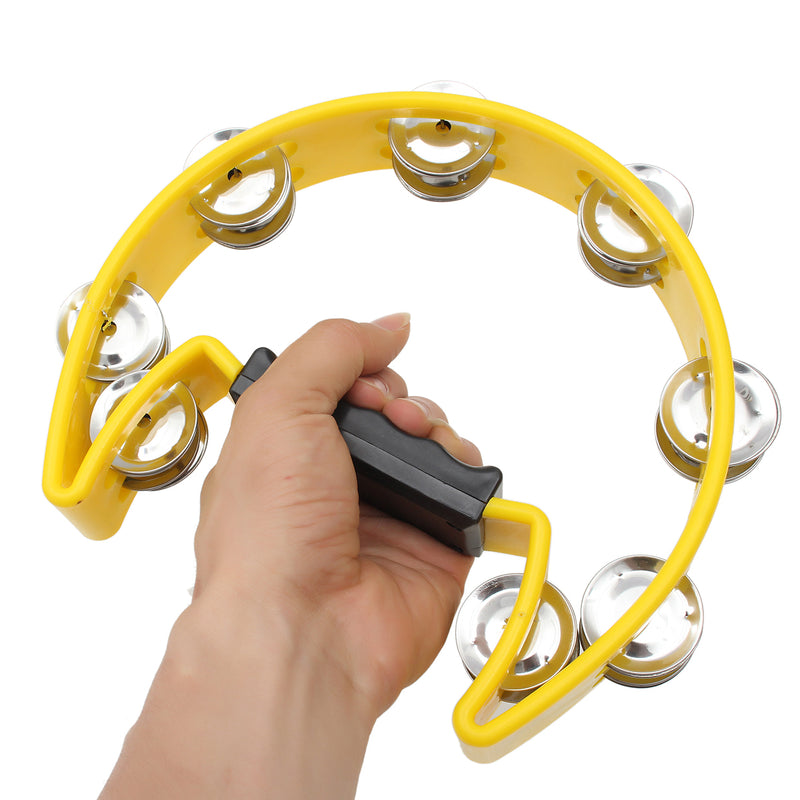 Musical Tambourine Hand Held with Double Row Metal Jingle Handle Percussion Instruments Orff Musical Instruments for Children